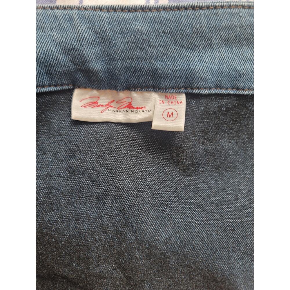 Marilyn Monroe Denim Pencil Skirt Sz M Full Front 2-Way Zip Knee Length Stretchy - Picture 8 of 12